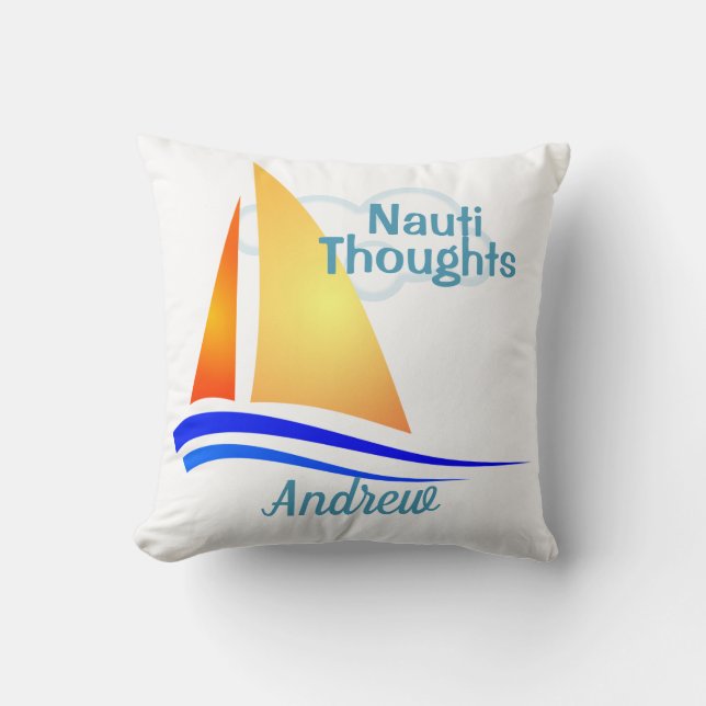 Nauti Thoughts Nautical Sailboat Cushion (Front)