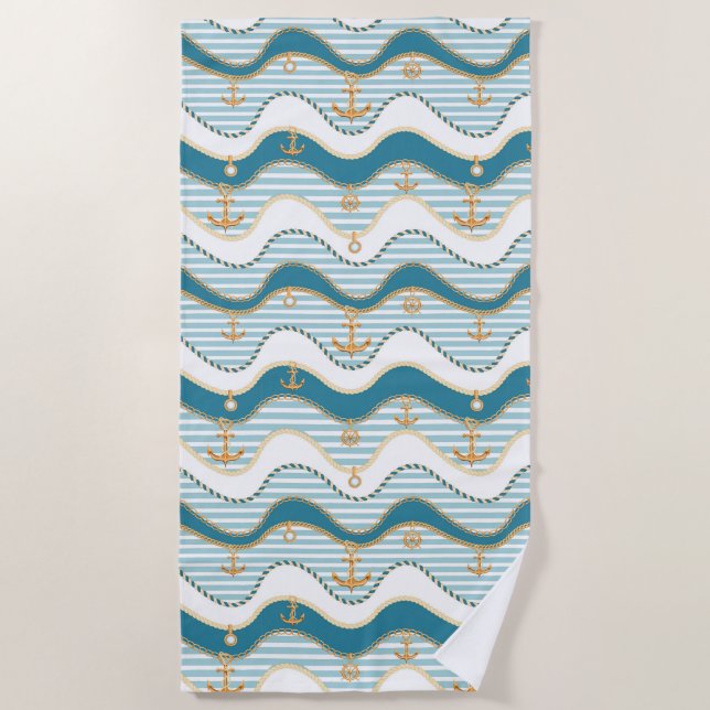 Nautica Anchor Chains and Ropes  Beach Towel (Front)