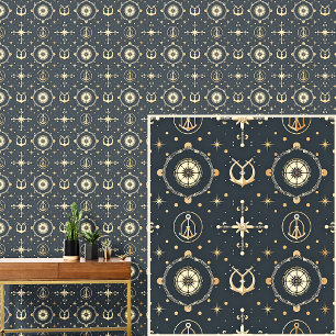 Nautical 0ff-White Anchor & Compass Dark Grey Blue Wallpaper