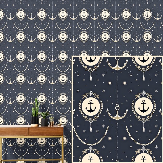 Nautical 0ff-White Anchor Design Dark Grey / Blue Wallpaper (Creator Uploaded)