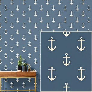 Nautical 0ff-White Anchor on Dark Grey / Blue  Wallpaper