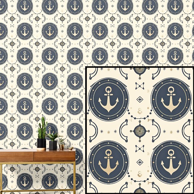 Nautical 0ff-White Anchors Dark Grey Blue Wallpaper (Creator Uploaded)