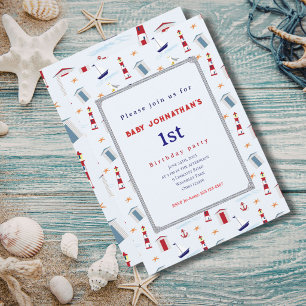 Nautical 1st Birthday Sailboat Birthday Party Invitation