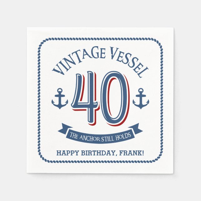 Nautical 40th Birthday Napkin (Front)
