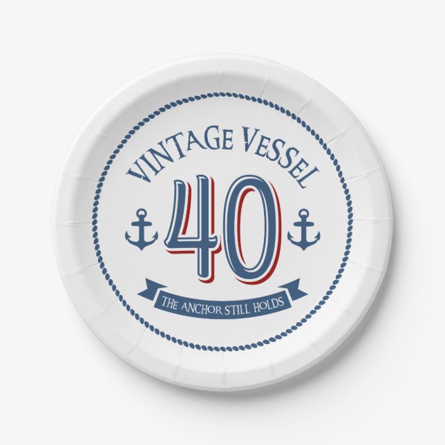 Nautical 40th Birthday Paper Plate (Front)
