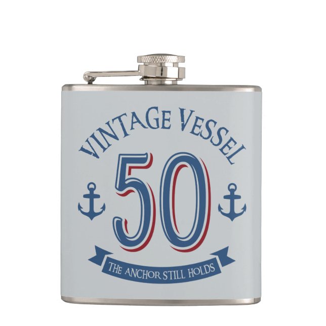 Nautical 50th Birthday Hip Flask (Front)