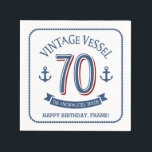 Nautical 70th Birthday Napkin<br><div class="desc">Funny 70th birthday design with a big number 70 and anchors. Text says VINTAGE VESSEL,  THE ANCHOR STILL HOLDS. Perfect for ancient mariners! PinkInkArt original!</div>