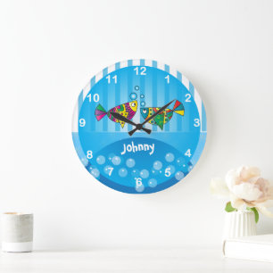 Nautical Abstract Colourful Fish Design Large Clock
