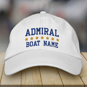 Nautical Admiral Your Boat Name White Embroidered Hat