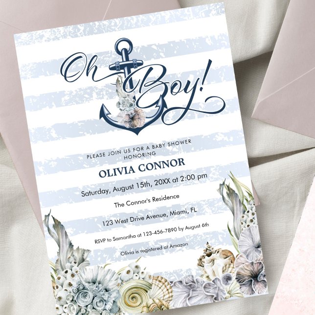 Nautical Adventure Anchor Oh Boy Boho Baby Shower Invitation (Creator Uploaded)
