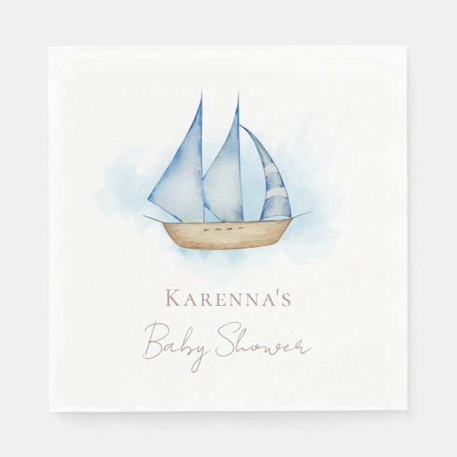 Nautical Adventure White Baby Shower Napkins (Front)