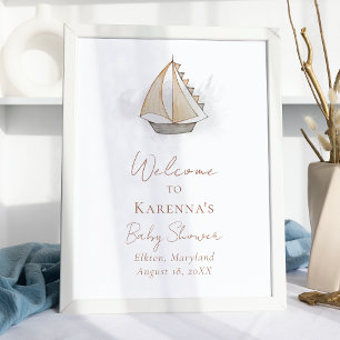 Nautical Adventure White Baby Shower Welcome Poster