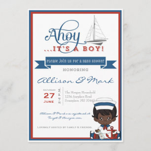 Nautical African American Baby Shower Invitation
