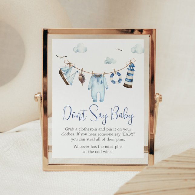 Nautical Ahoy Baby Shower Don't Say Baby Poster (Nautical Sailor Ahoy Baby Shower Don't Say Baby Sign)