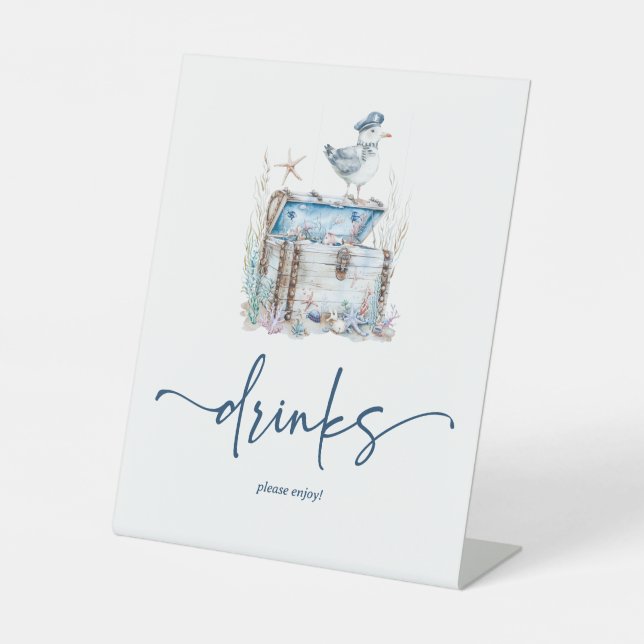 Nautical Ahoy Baby Shower Drinks Pedestal Sign (Front)