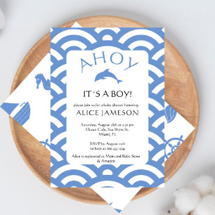 Nautical Ahoy It´s A Boy Baby Boy Shower Invitation