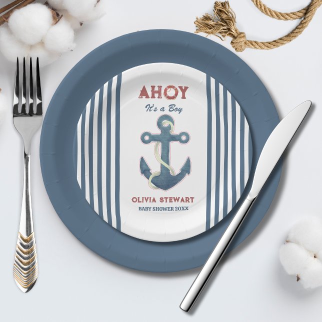 Nautical Ahoy its a boy Baby shower Invitation Paper Plate (Creator Uploaded)