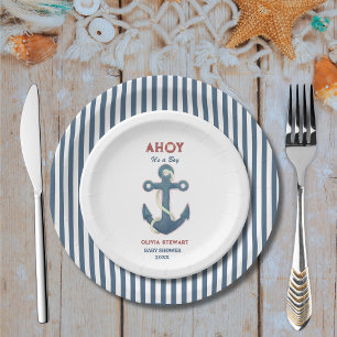 Nautical Ahoy its a boy Baby shower Invitation Paper Plate