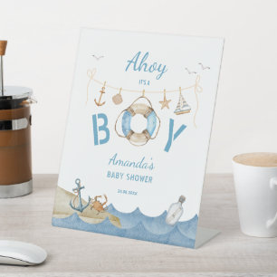Nautical Ahoy It's a Boy Baby Shower Pedestal Sign