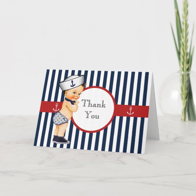 Nautical Ahoy It's a Boy Baby Shower Thank You Card (Front)