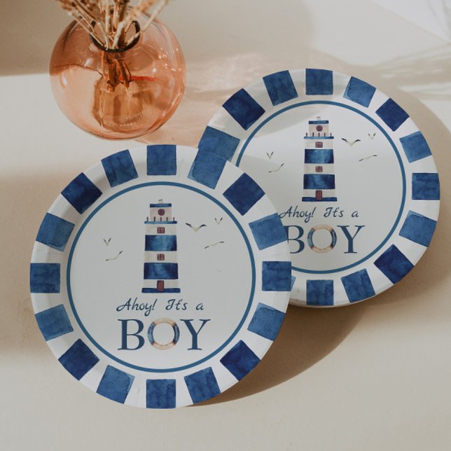 Nautical Ahoy! It's a Boy Lighthouse Baby Shower  Paper Plate (Creator Uploaded)
