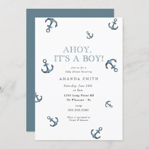 Nautical Ahoy It's a Boy Navy Anchor Baby Shower Invitation