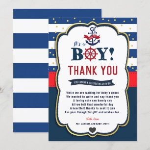 Nautical Ahoy Red Navy Baby Shower Thank You Card
