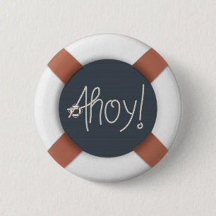 Nautical Ahoy Rope Text & Lifesaver 6 Cm Round Badge