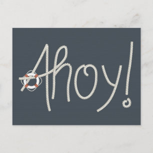 Nautical Ahoy Rope Text  & Lifesaver Postcard