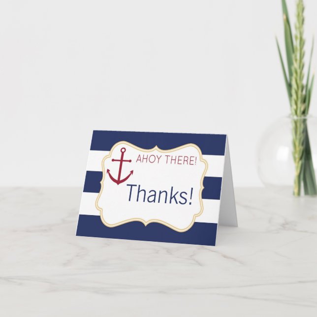 Nautical Ahoy There Baby Shower Thank You Card (Front)