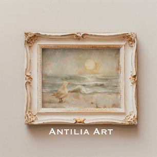 Nautical Albatross Painting Vintage Sunny Beach  Poster