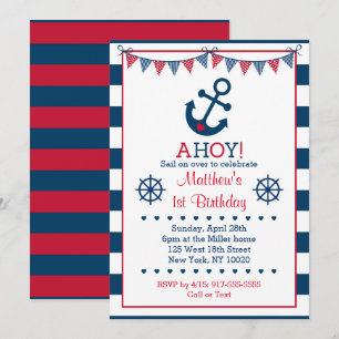 Nautical Anchor 1st Birthday Invitation