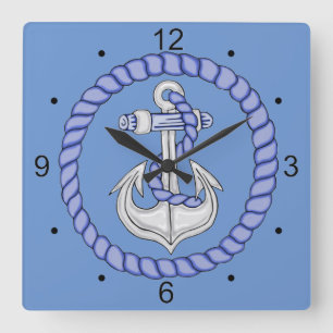 Nautical Anchor 2 Square Wall Clock