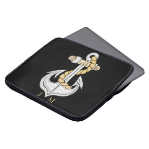 Nautical Anchor 3 Monogram Laptop Sleeve
