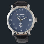 Nautical Anchor 80th Birthday Luxury Vintage Navy  Watch<br><div class="desc">Anchor,  nautical,  80 years old,  captain,  sailor. Est. 1943. 80th Birthday,  eighty,  80 years old,  navy blue and white,  funny watch.</div>