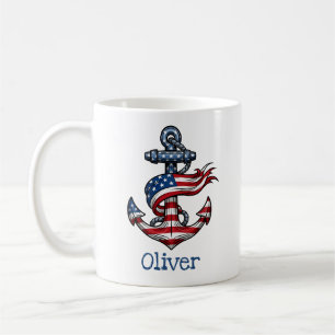 Nautical Anchor American Flag Coffee Mug