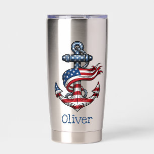 Nautical Anchor American Flag Insulated Tumbler