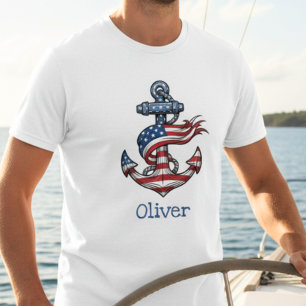Nautical Anchor American Flag T-Shirt