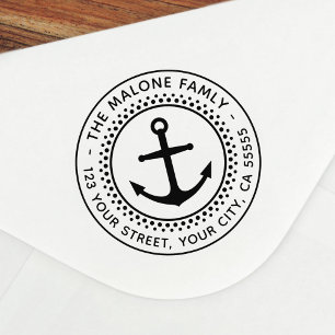 Nautical anchor and border return address self-inking stamp
