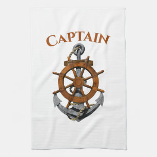 Nautical Anchor And Captain Tea Towel
