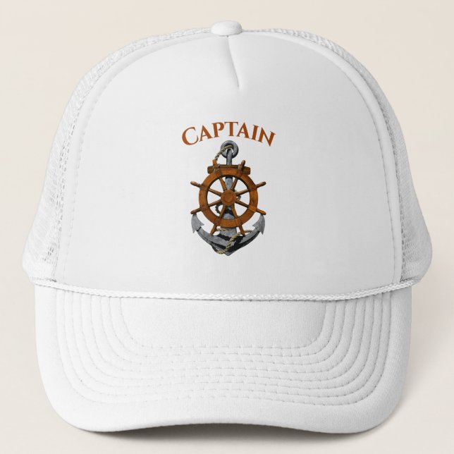 Nautical Anchor And Captain Trucker Hat (Front)