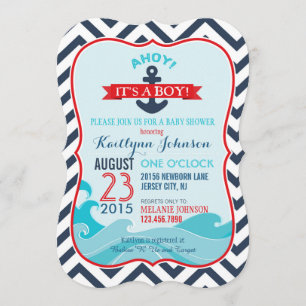 Nautical Anchor and Chevron Baby Shower Invitation