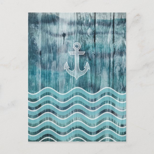 Nautical Anchor and Chevron Pattern on Wood Postcard (Front)