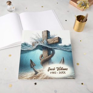 Nautical Anchor and Cross For Memorial Service Guest Book