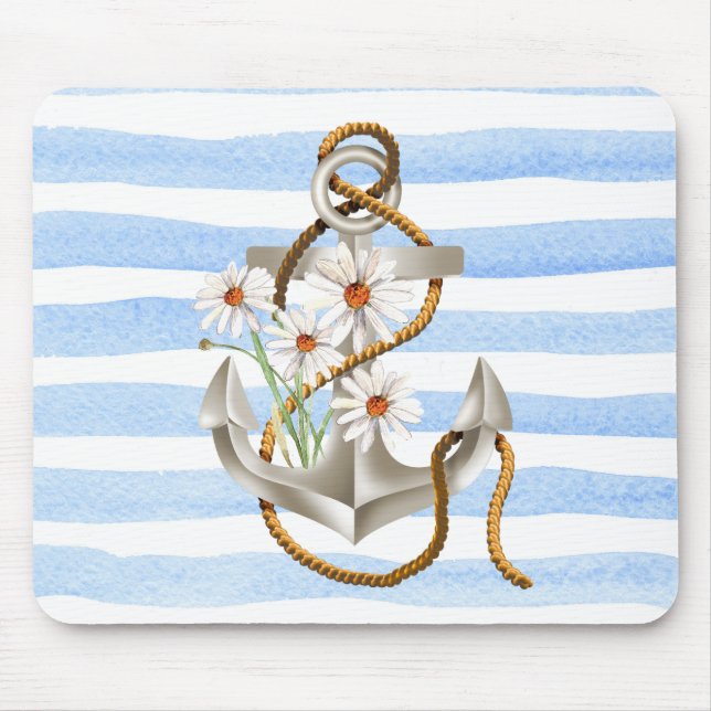 Nautical Anchor and Daisies Mouse Pad (Front)