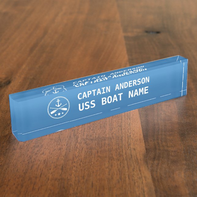 Nautical Anchor and Oars Captain and Boat Nameplate (Side)