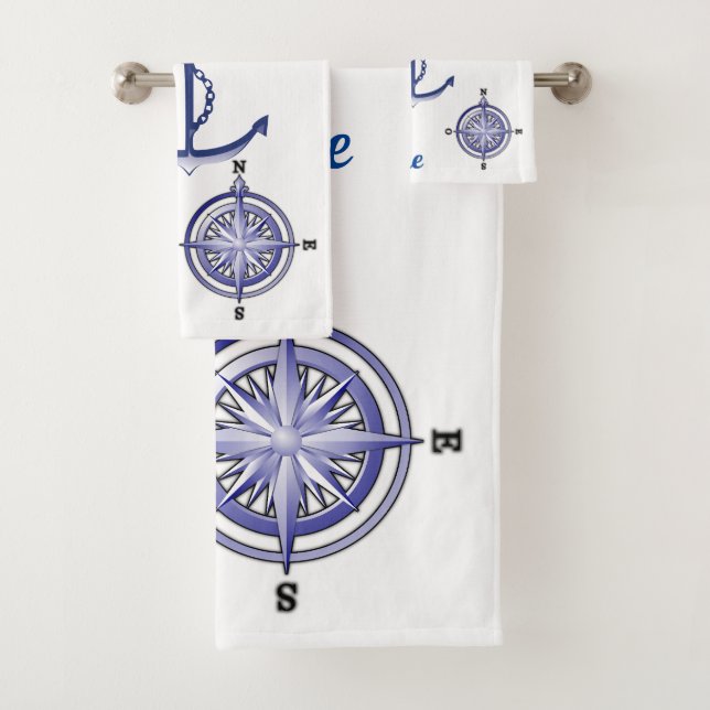 Nautical Anchor And Personalized Boat Name Bath Towel Set (Insitu)