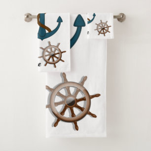 Nautical Anchor And Personalized Boat Name Bath Towel Set