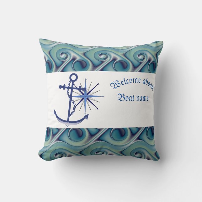 Nautical Anchor And Personalized Boat Name Cushion (Front)