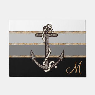 Nautical Anchor and Rope (black gradient/monogram) Doormat